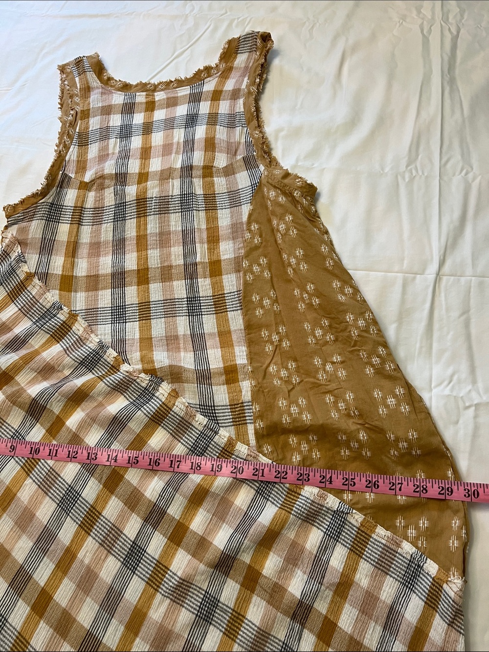 Free People No Stress Billowy Sleeveless Plaid Patchwork Raw Edge Midi Dress M - Picture 12 of 13